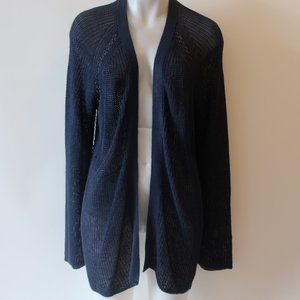 WOMENS CHRISTOPHER FISCHER NAVY BLUE LINEN OPEN CARDIGAN SWEATER SP *